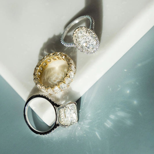 Oval Halo Engagement Pave Diamond Band Ring in 18K Gold