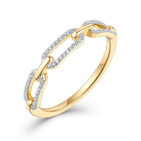 Diamond Pave Link Chain Ring in 14K Yellow Gold