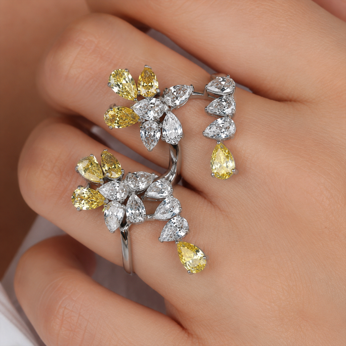 Diamond Cluster 14K (Custom 18K) White Gold Statement Ring