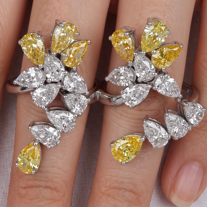 Diamond Cluster 14K (Custom 18K) White Gold Statement Ring