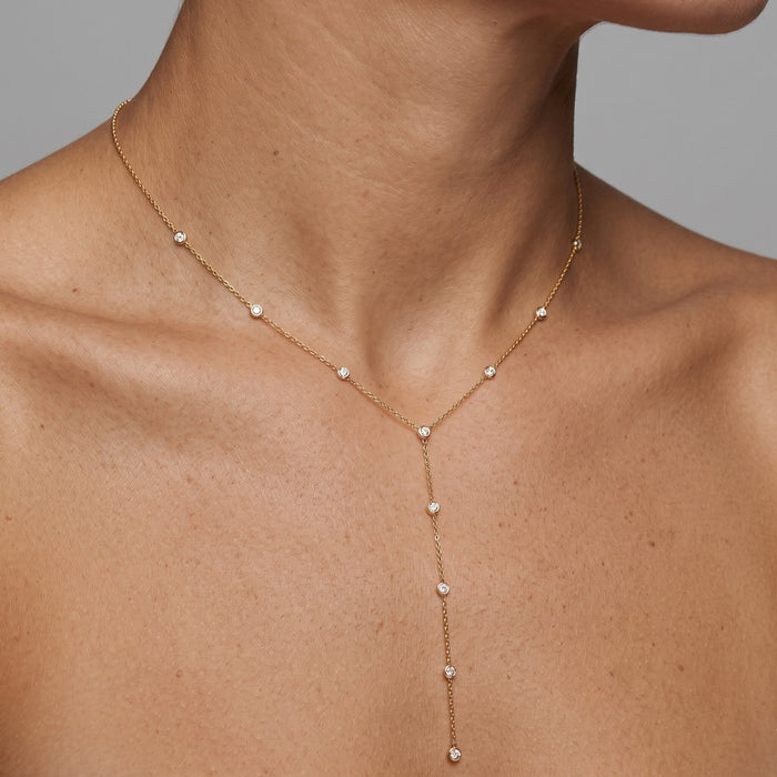 Diamond Flow Lariat Necklace in 14K Yellow Gold