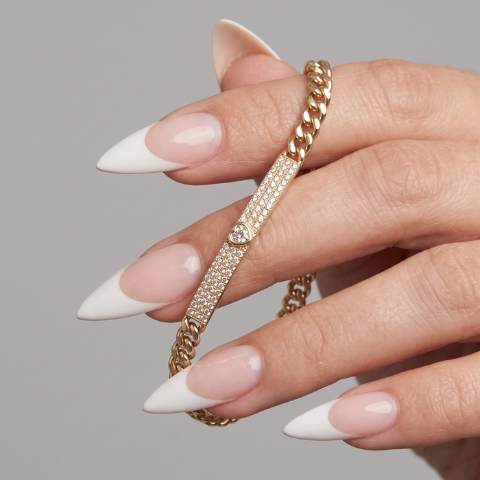 Diamond Heart Bar Curb Chain Bracelet in 14K Gold