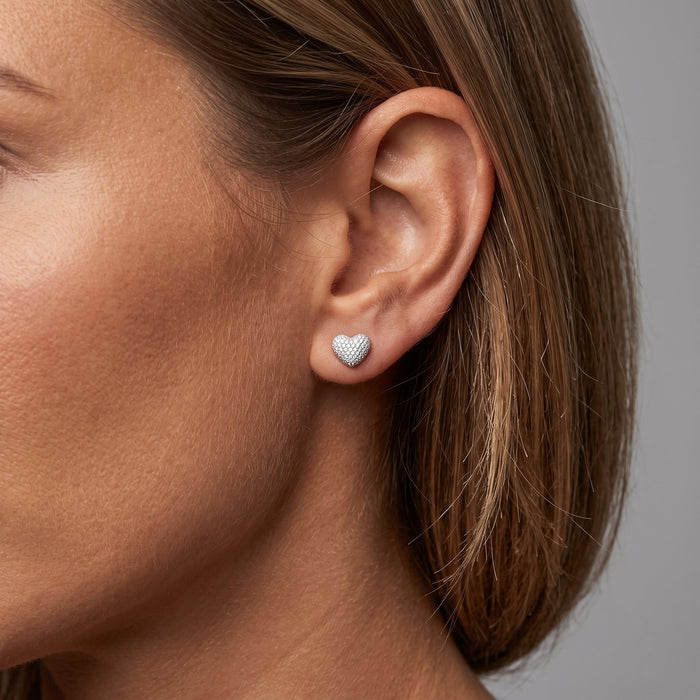 Diamond Heart Shape Stud Earrings in 14K Gold