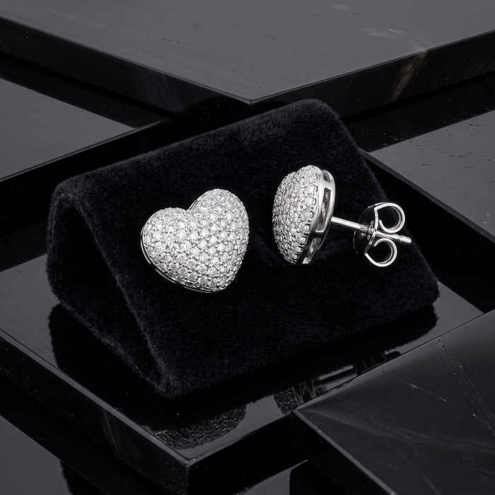 Diamond Heart Shape Stud Earrings in 14K Gold