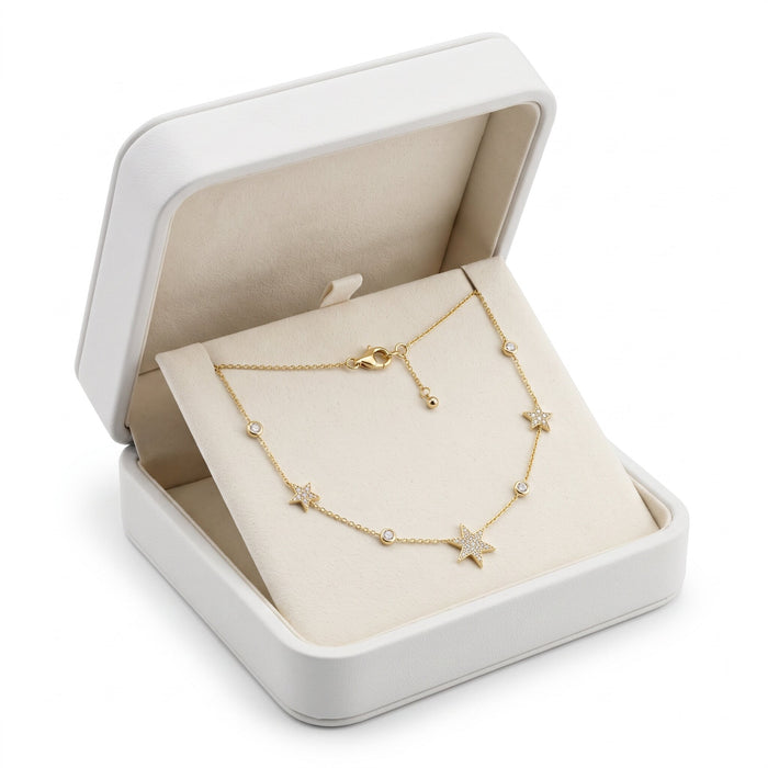Diamond Star Station Necklace in 14K Yellow Gold
