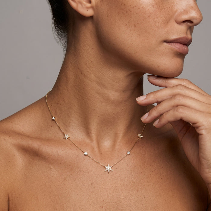 Diamond Star Station Necklace in 14K Yellow Gold