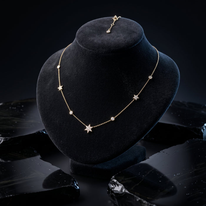 Diamond Star Station Necklace in 14K Yellow Gold