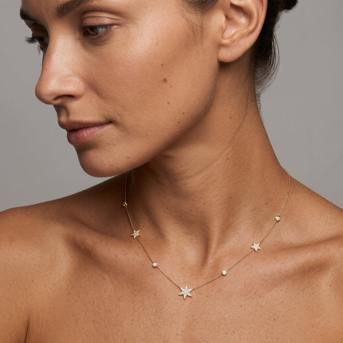 Diamond Star Station Necklace in 14K Yellow Gold