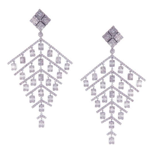 Round Diamonds Chandelier Earrings in 18K White Gold