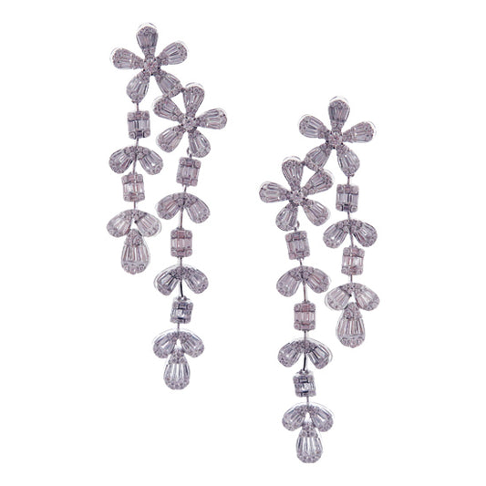 Round Diamonds Star Baguette Earrings in 18K White Gold