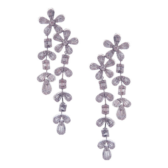 Round Diamonds Star Baguette Earrings in 18K White Gold