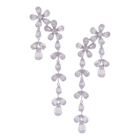 Round Baguette Round Diamond Earrings in 18K White Gold