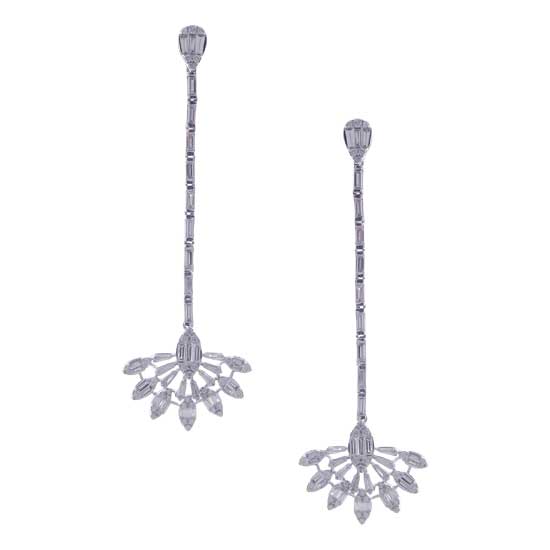 Round Baguette Diamonds Earrings in 18K White Gold