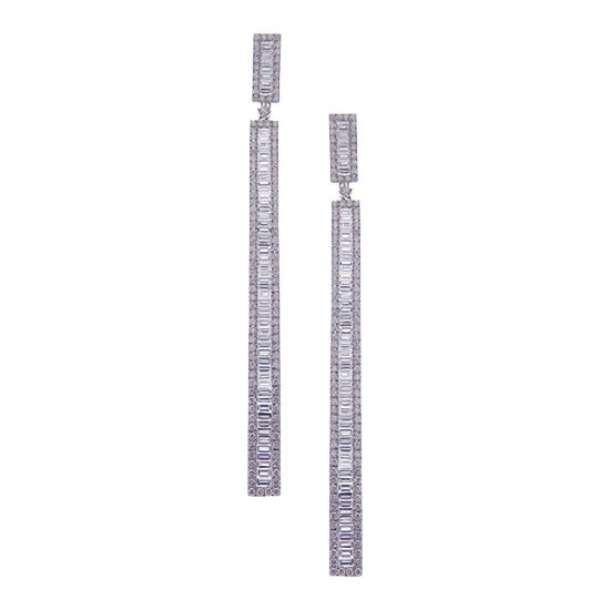 Baguette Diamond Drop 238 Diamonds Earrings in 18K White Gold