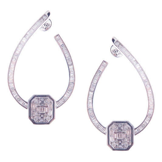 Octagon Teardrop Diamond Hoop Earrings in 18K Yellow Gold