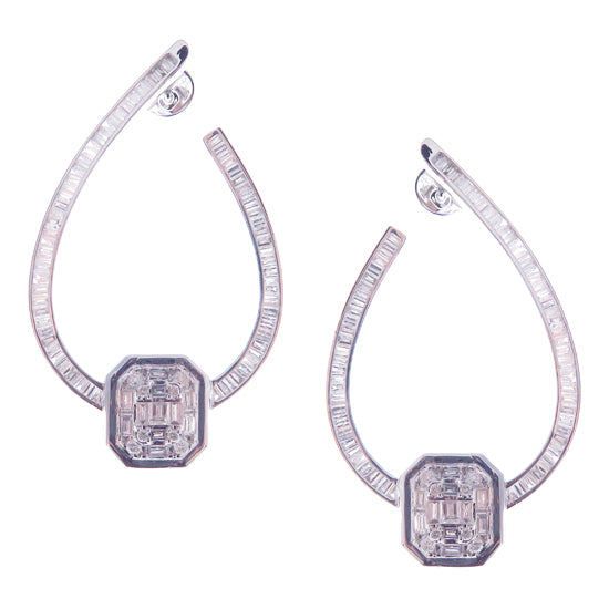 Octagon Teardrop Diamond Hoop Earrings in 18K Yellow Gold