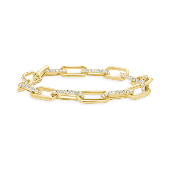 Paperclip Diamond Crafted Link Bracelet in 14K Gold