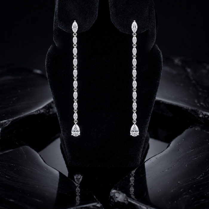 Pear Shape Diamond Drop Earrings in 14K White Gold