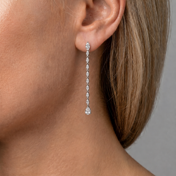 Pear Shape Diamond Drop Earrings in 14K White Gold