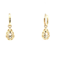 Diamond Drop Hoop Earrings in 14K Yellow Gold