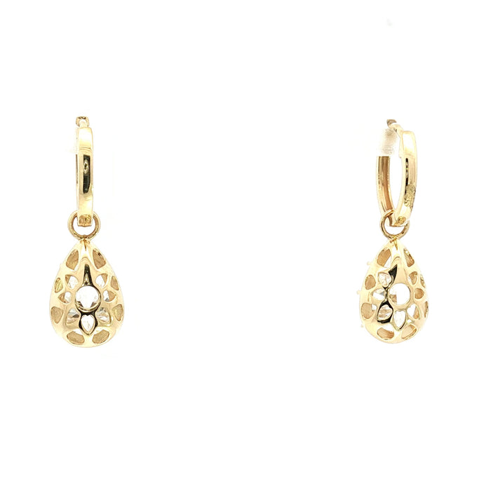 Diamond Drop Hoop Earrings in 14K Yellow Gold