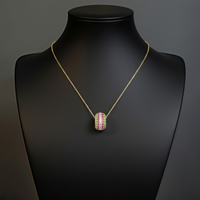 Multicolor Gemstone Pavé Barrel Pendant Necklace in 14K Yellow Gold
