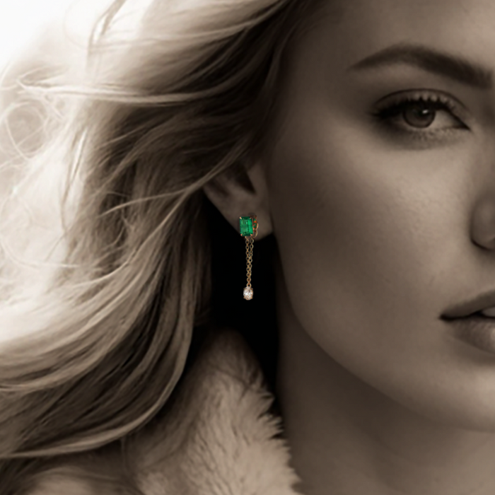 Subtle Elite Green Diamond Drop Earrings in 18K Yellow Gold