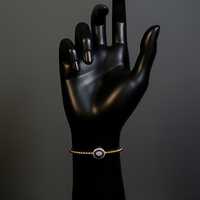 Oval Centerpiece Beaded Bangle Bracelet in 14K Gold