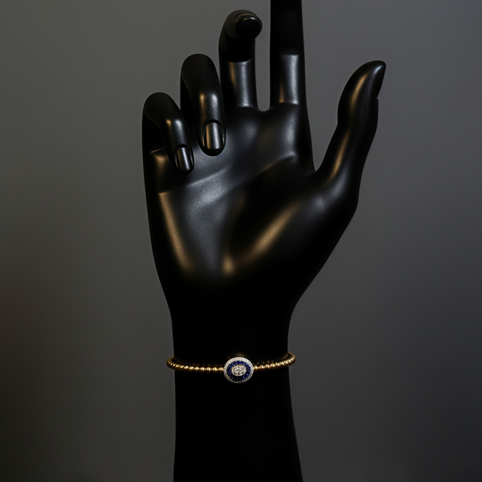 Oval Centerpiece Beaded Bangle Bracelet in 14K Gold