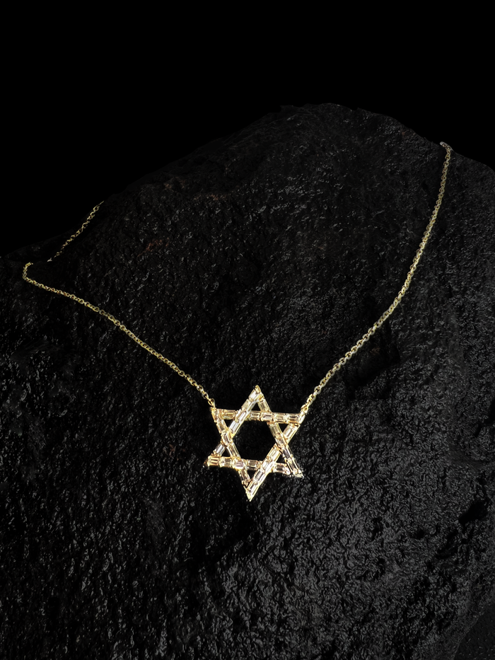Star of David Baguette Diamond Necklace in 14K Yellow Gold