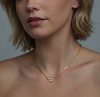 Evil Eye Pave Blue Sapphire Necklace in 14K Yellow Gold