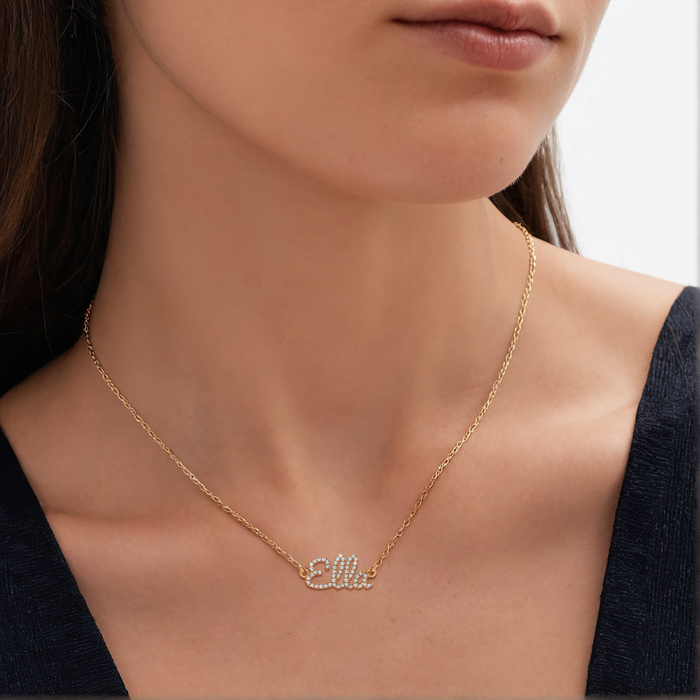 Personalised Bella Script Diamond Necklace in 14K Yellow Gold