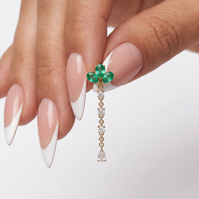 Emerald Diamond Jewel Cluster Drop Earrings in 14K Yellow Gold