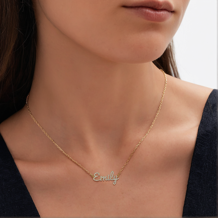 Personalised Bella Script Diamond Necklace in 14K Yellow Gold