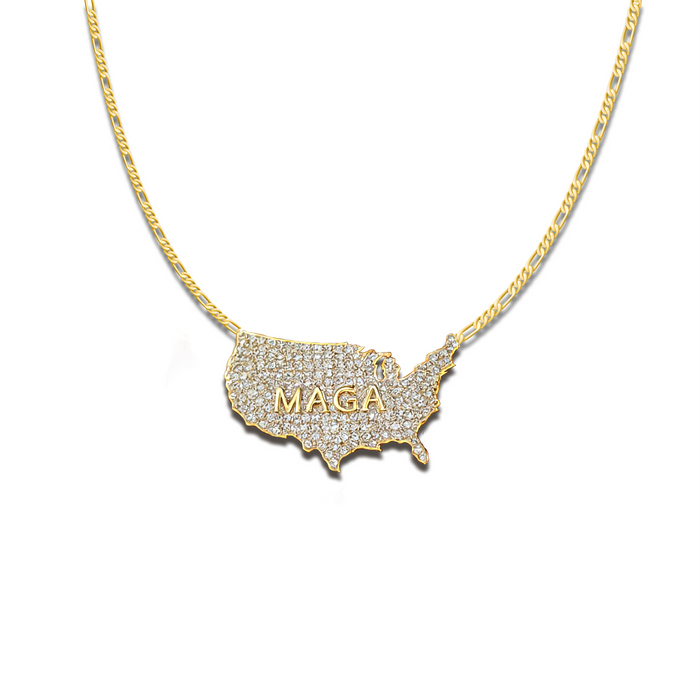 Usa Map Maga Pendant Necklace in 14K Gold