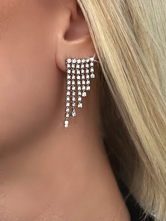 Multi Row White Sqaue 14K Diamond Dangling Earrings