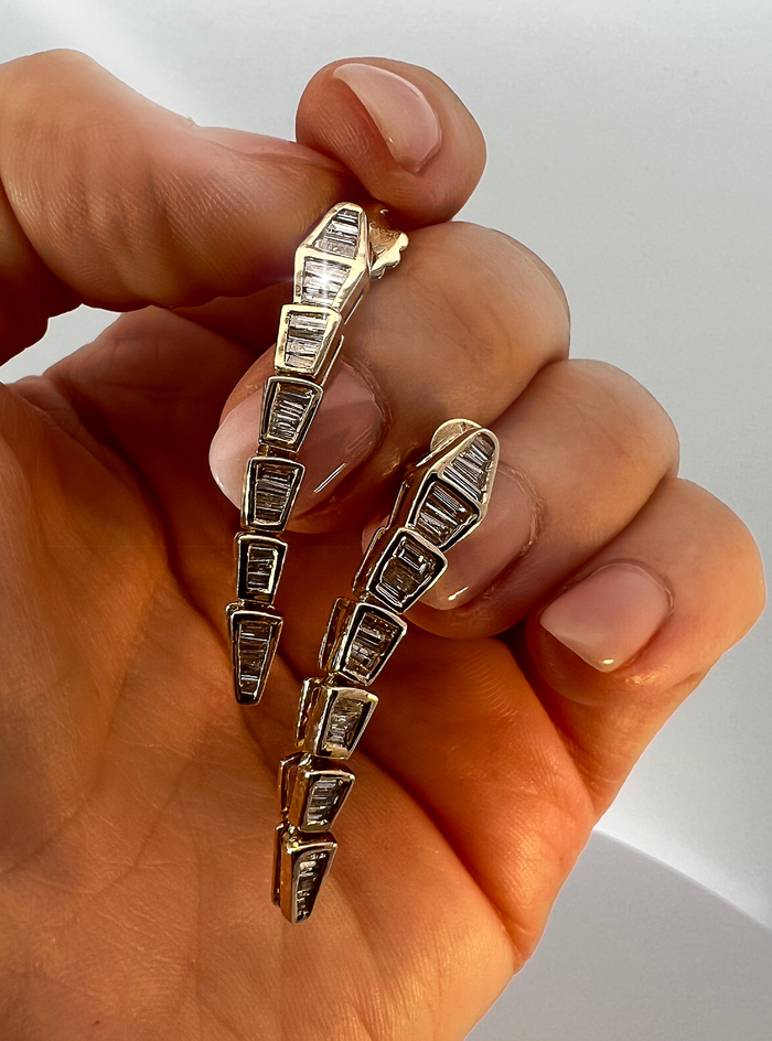 Tapered Baguette Drop Diamond Illusion Earrings in 14K Gold