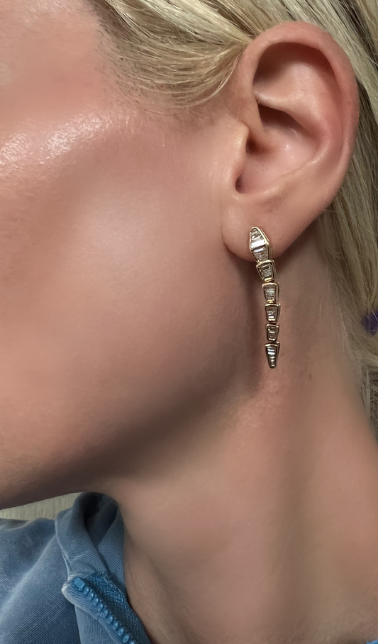 Tapered Baguette Drop Diamond Illusion Earrings in 14K Gold