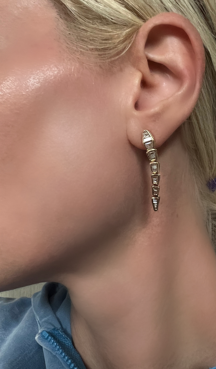 Tapered Baguette Drop Diamond Illusion Earrings in 14K Gold