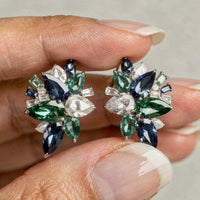 Multicolor Sapphire & Diamond 14K White Gold Floral Stud Earrings