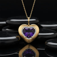 Amethyst Heart 14K (or 18k upon request) Yellow Gold Cabochon Pendant Necklace
