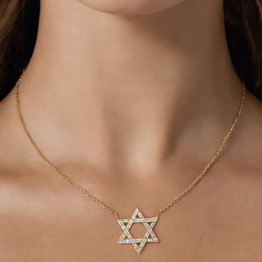 Star of David Baguette Diamond Necklace in 14K Yellow Gold