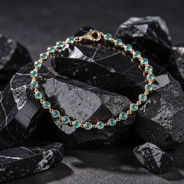 Verdant Halo Emerald 14K Yellow Gold Station Bracelet