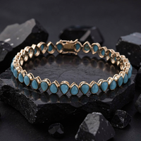 Turquoise Teardrop 14K Yellow Gold Tennis Bracelet