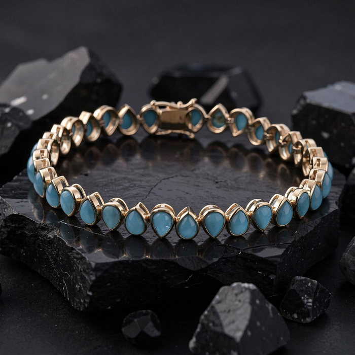 Turquoise Teardrop 14K Yellow Gold Tennis Bracelet
