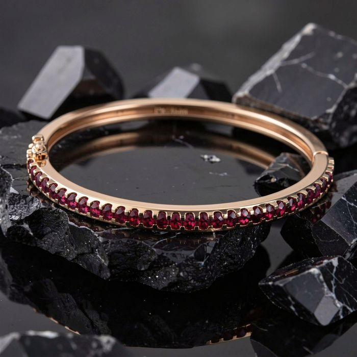 Ruby Hinged Bangle Bracelet in 14K Yellow Gold
