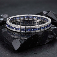 Royal Blue Sapphire & Diamond Tennis Bracelet in 14K White Gold