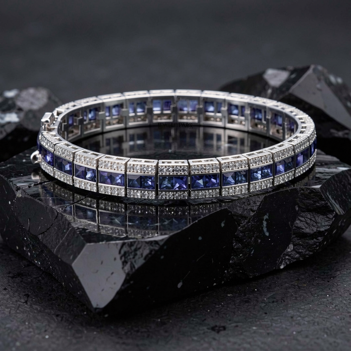 Royal Blue Sapphire & Diamond Tennis Bracelet in 14K White Gold