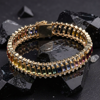 Radiant Multicolor Sapphire & Diamond Tennis Bracelet in 14K Yellow Gold