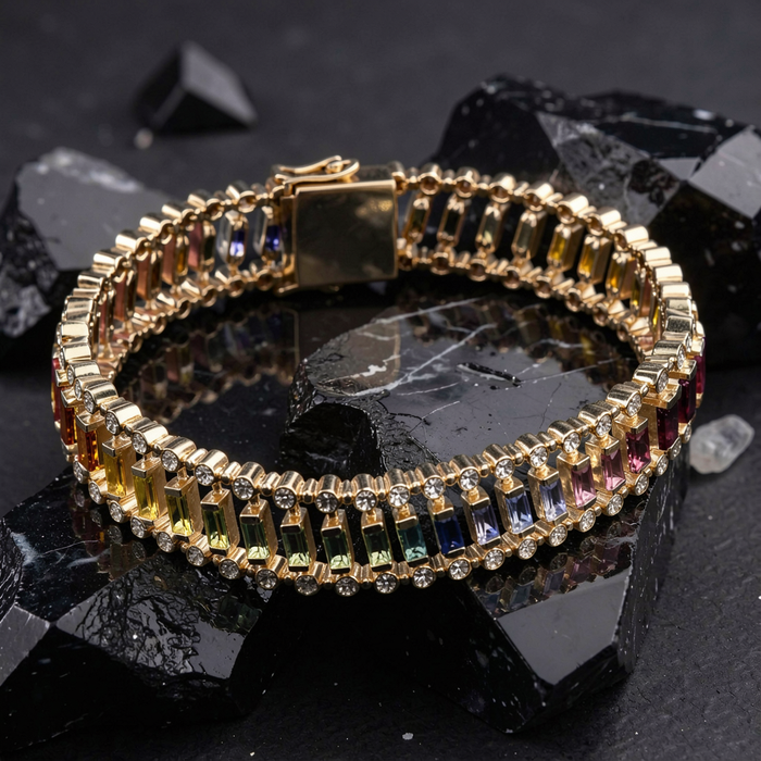 Radiant Multicolor Sapphire & Diamond Tennis Bracelet in 14K Yellow Gold